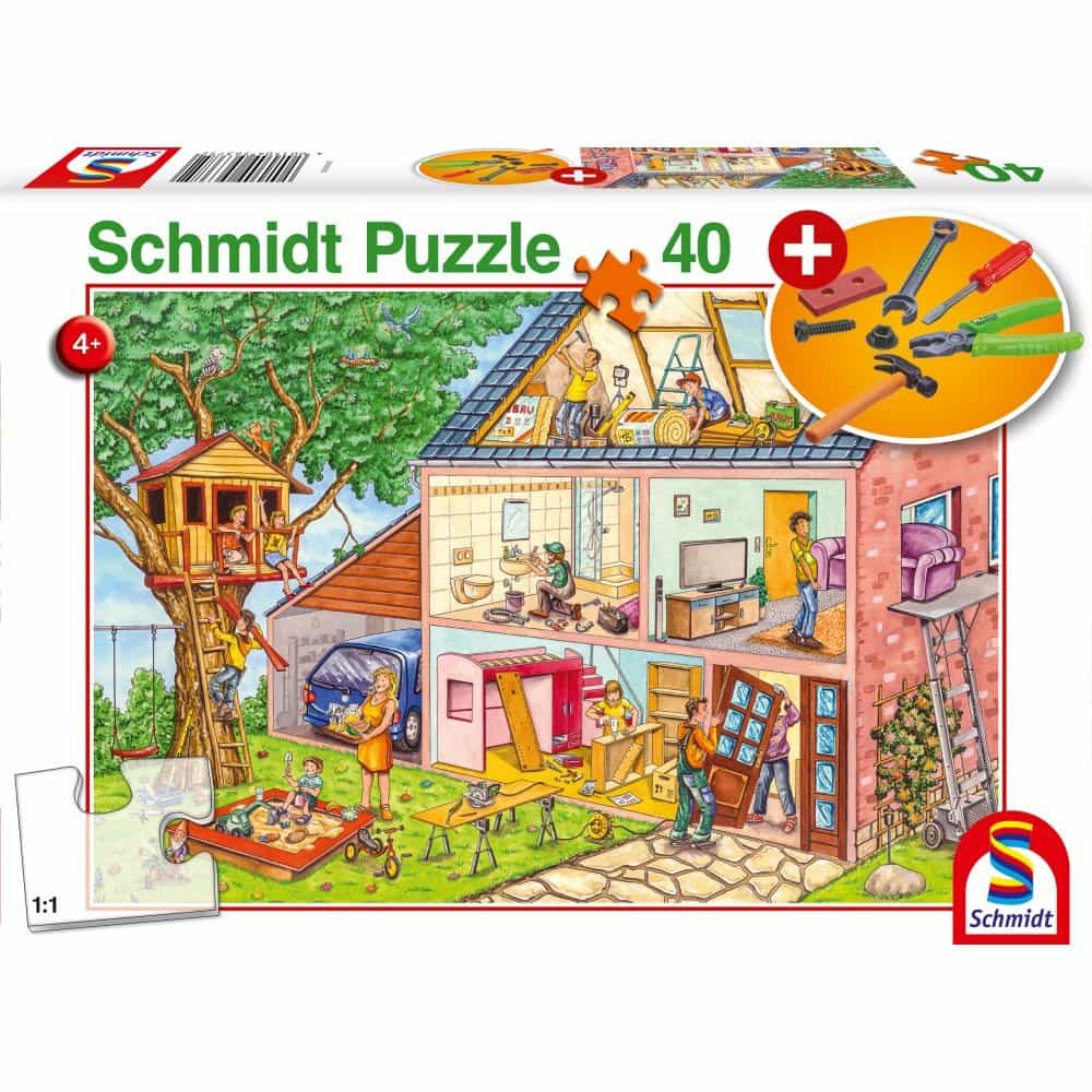 Puzzle Schmidt: Busy Workmen, 40 darab + Ajándék játék szerszámokkal