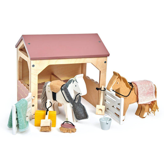 Istálló lovakkal, prémium minőségű fából - 13 darab - Tender Leaf Toys-Tender Leaf Toys-1-Játszma.ro - A maradandó élmények boltja