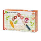 Aprító és zöldség készlet, prémium minőségű fából - Mini Chef Chopping Board - 16 darab - Tender Leaf Toys