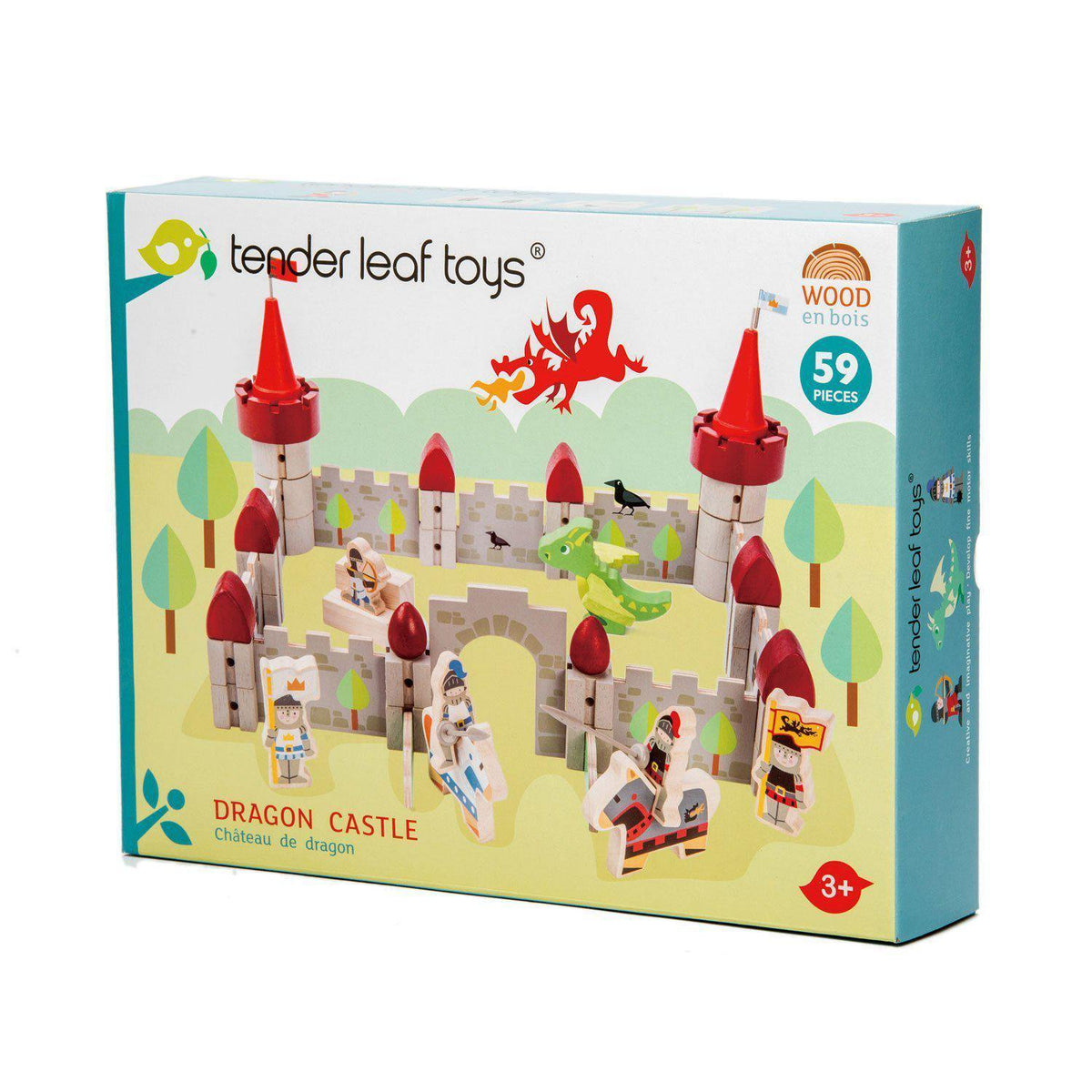 Sárkánykastély, 59 darabos szett fából, Tender Leaf Toys