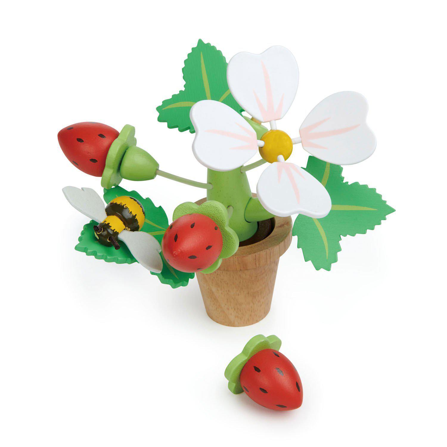 Cserepes eper, prémium minőségű fából - Strawberry Flower Pot - 13 darab - Tender Leaf Toys-Tender Leaf Toys-3-Játszma.ro - A maradandó élmények boltja