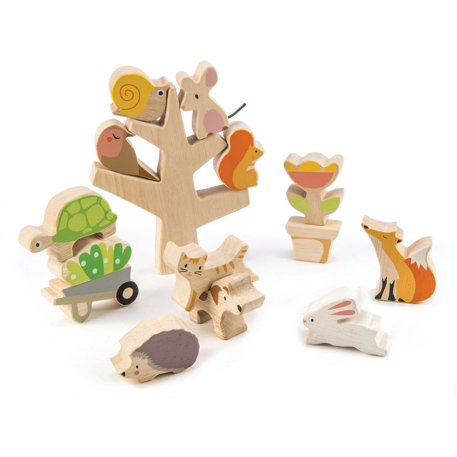 Fán lakó állatok, prémium minőségű fából - Stacking Garden Friends - 16 darab - Tender Leaf Toys-Tender Leaf Toys-3-Játszma.ro - A maradandó élmények boltja