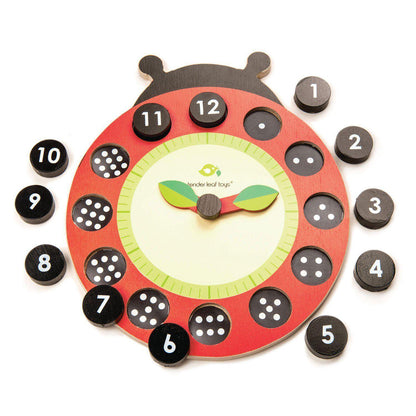 Oktató katicabogár óra, prémium minőségű fából - Ladybug Teaching Clock - Tender Leaf Toys-Tender Leaf Toys-2-Játszma.ro - A maradandó élmények boltja