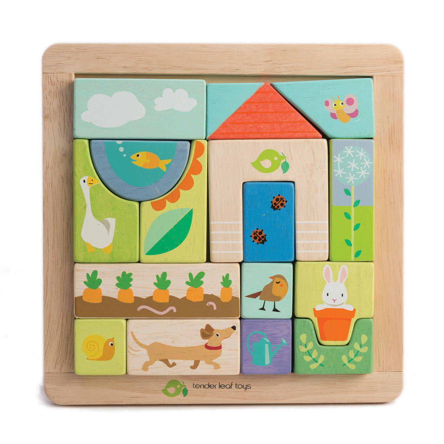 Oktató puzzle kerti illusztrációkkal, prémium minőségű fából - Garden Patch Puzzle - 17 darab - Tender Leaf Toys-Tender Leaf Toys-2-Játszma.ro - A maradandó élmények boltja