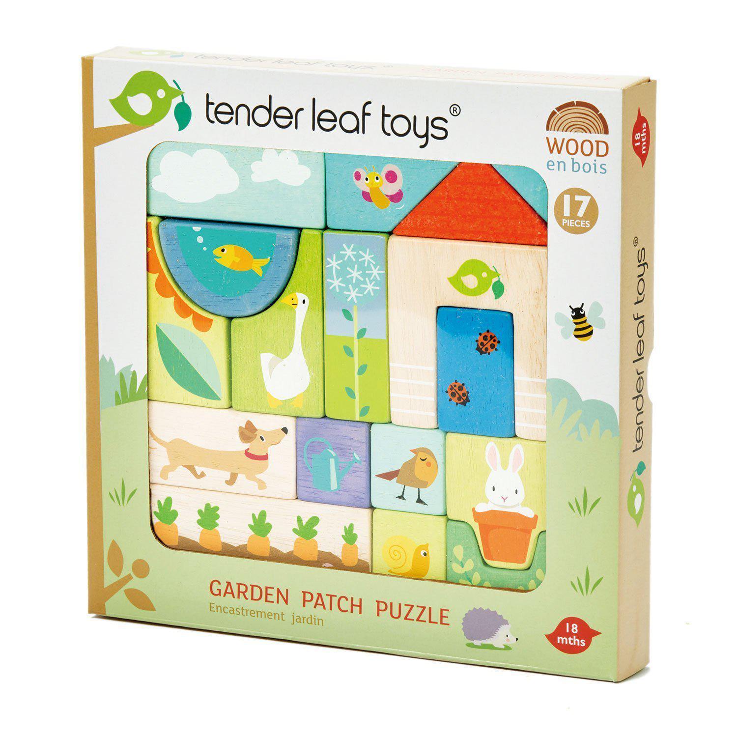 Oktató puzzle kerti illusztrációkkal, prémium minőségű fából - Garden Patch Puzzle - 17 darab - Tender Leaf Toys-Tender Leaf Toys-1-Játszma.ro - A maradandó élmények boltja