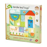 Oktató puzzle kerti illusztrációkkal, prémium minőségű fából - Garden Patch Puzzle - 17 darabos - Tender Leaf Toys