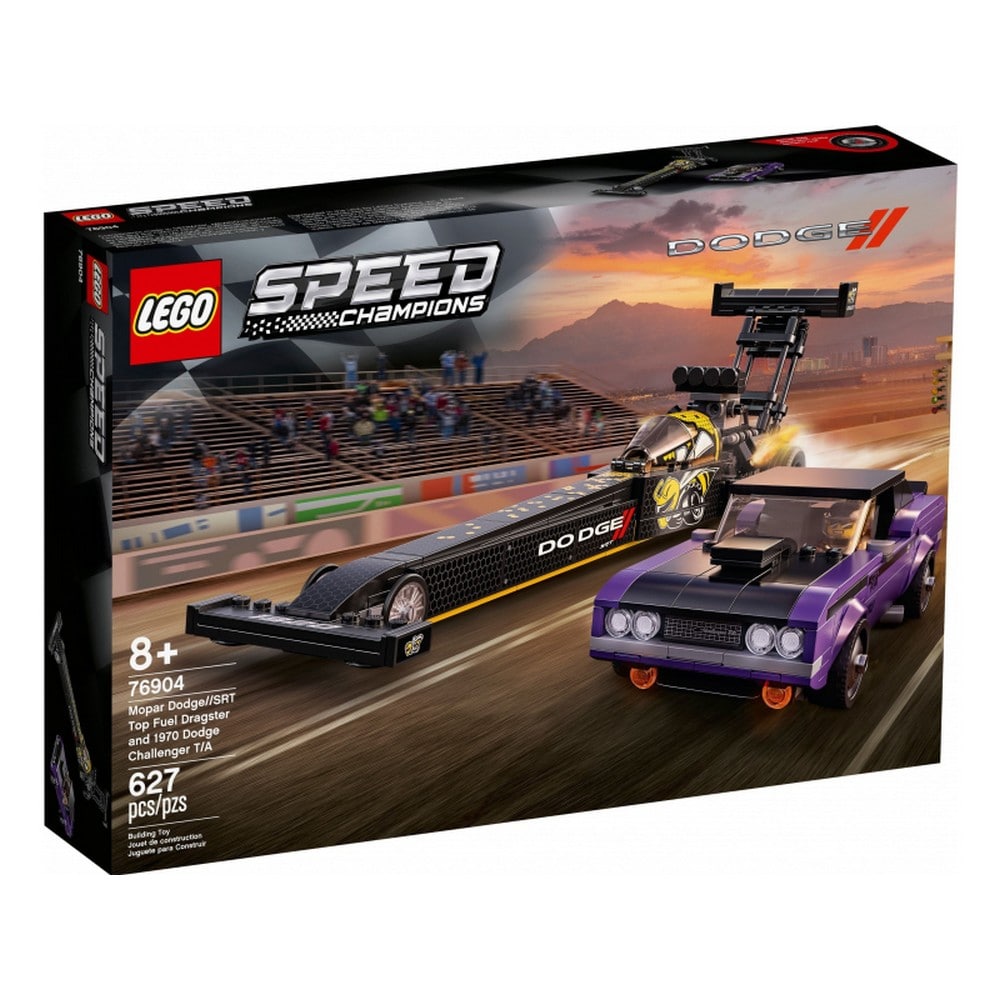 LEGO Speed Champions Mopar Dodge//SRT Top Fuel Dragster és 1970 Dodge Challenger T/A 76904 627 darabos