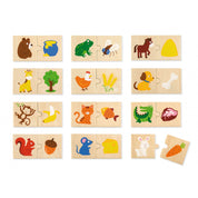 Készségfejlesztő 24 darabos puzzle fából, Mit esznek az állatok? Viga