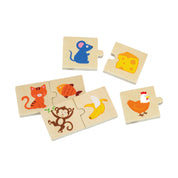 Készségfejlesztő 24 darabos puzzle fából, Mit esznek az állatok? Viga